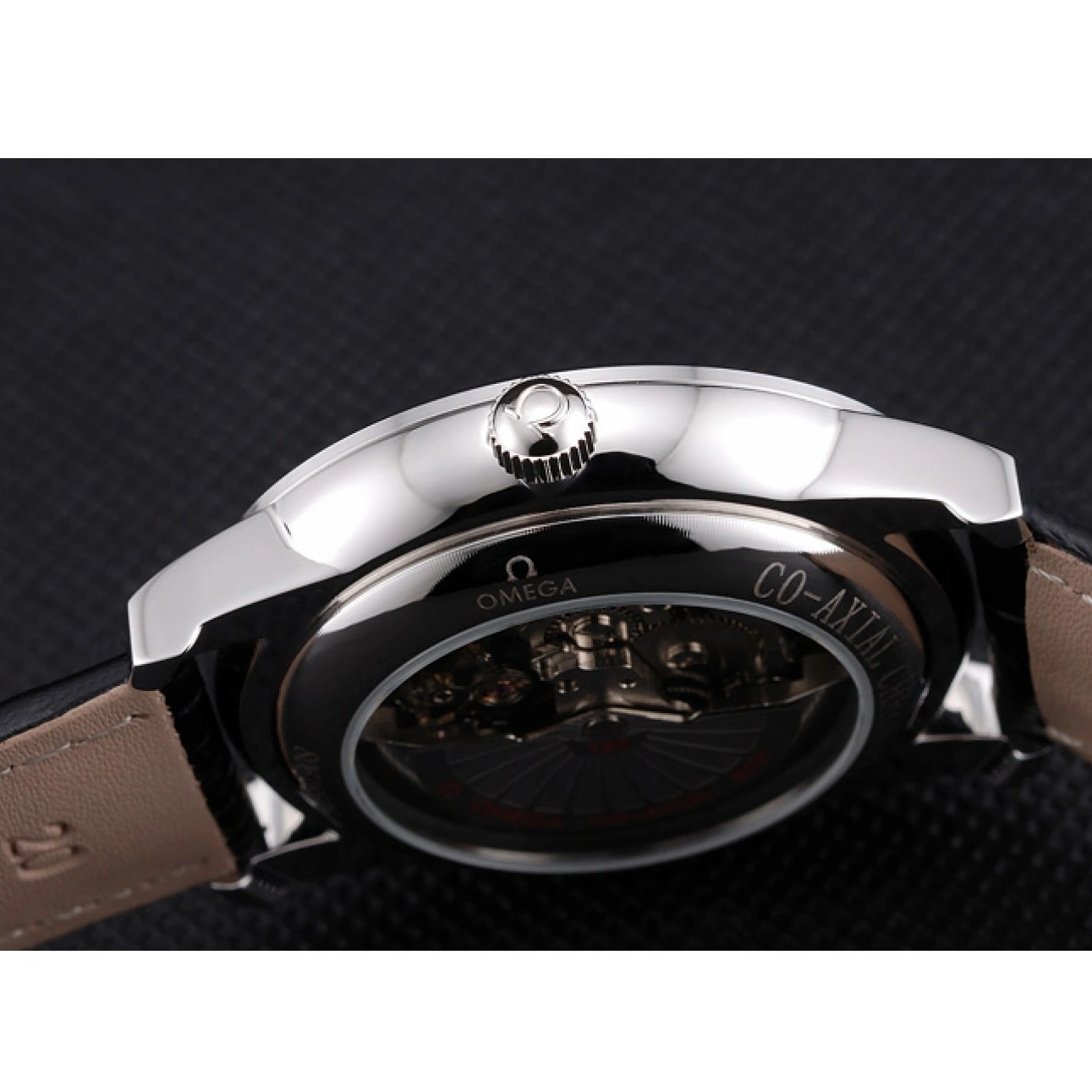 1015 Omega De Ville Prestige Co-Axial Black Dial Silver Case Black Leather Strap Roman Numeral